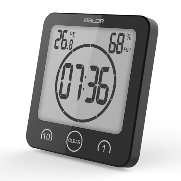 Купить Цифровой термогигрометр BALDR B0007STH-BLACK Водонепроницаемые настенные часы для душа с таймером показанием температуры и влажности